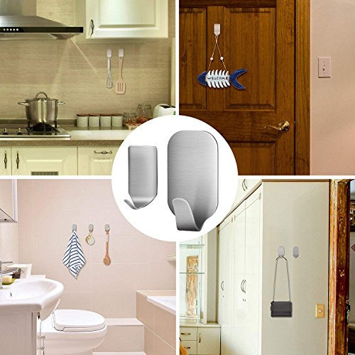 Adhesive Hooks, 32-Pack Heavy Duty Wall Hooks Stainless Steel Waterproof Hangers for Kitchen, Bathroom, Bags, Towel, Coat, Keys, Robe, Home, Offices (16 Small + 16 Big) - Thumbnail 2