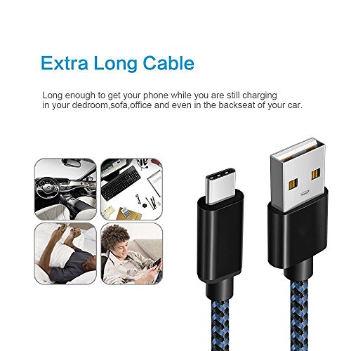 USB Type C Cable, SunCable 3 Pack 3ft(1m) Nylon Braided USB A to USB C Charger Cable Fast Charging Cord for Samsung Galaxy Note 8 S8 Plus, LG G5 G6 V30, HTC 10, Nexus 5X/6P (3X3ft)
