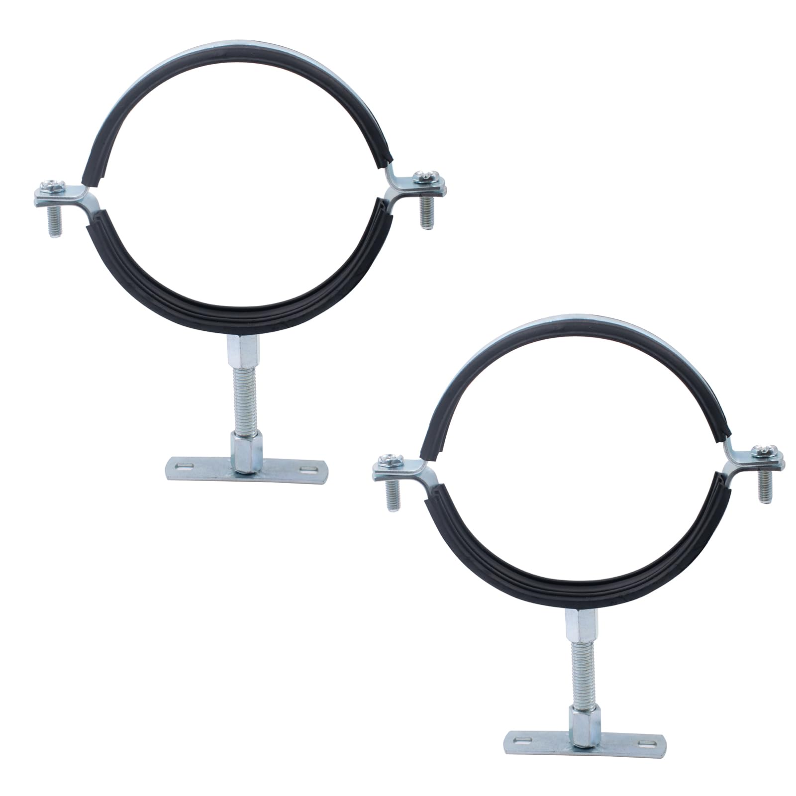 Photo 1 of 2 Sets 4-1/4 Inch B Vent Adjustable Pipe Bracket, Heavy Duty Galvanized Iron with Rubber Split Ring Pipe Hanger, Round Wall Strap for Plastic Ventilation Pipes, Chimney Pipes, Drainage Pipes
