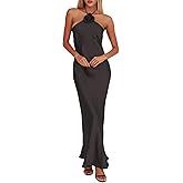 Summer Satin Halter Backless Maxi Dresses for Women 2025 Silk Sleeveless Formal Wedding Guest Long Dress