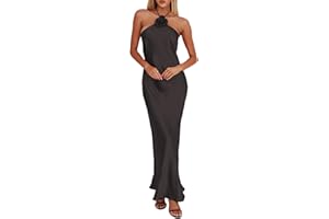 BYMOREL Summer Satin Halter Backless Maxi Dresses for Women 2025 Silk Sleeveless Formal Wedding Guest Long Dress