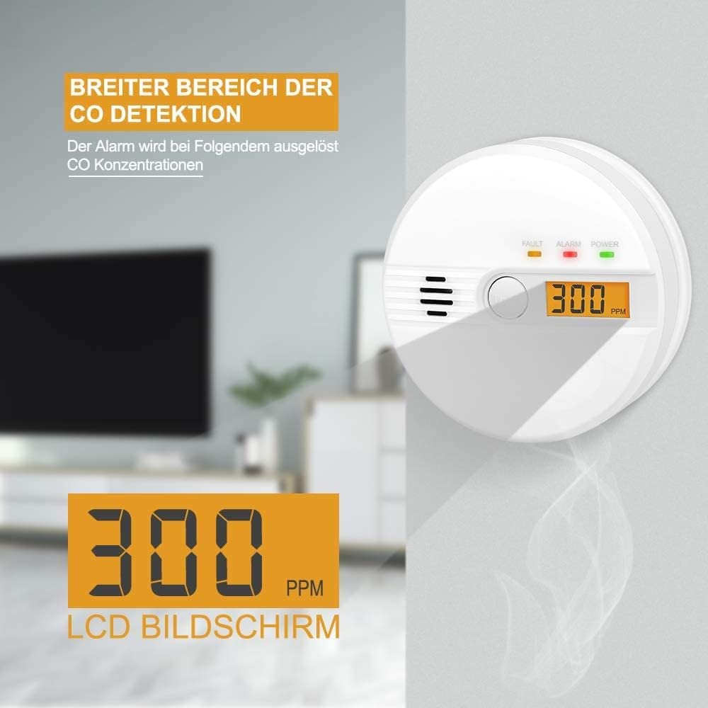 Kohlenmonoxid Warnmelder LCD Anzeige CO Melder 85Db Alarm Kohlenmonoxidsensor Kohlenmonoxid Melder mit Prüftaste Batteriebetrieb(ohne Batterien) GAS-96776 4