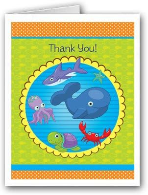 Ocean Sea Life Kid Thank You Card- 10 Cards & Envelopes