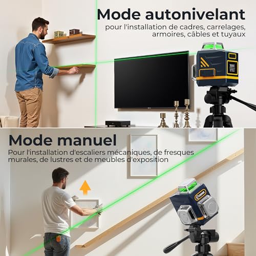CIGMAN 3x360° Green Laser Level, Self Leveling Construction Site Laser, 30m Distance, 9 Hours Li-ion Battery, with Remote Control, Magnetic Stand, Swivel Tripod, Anti-Fall Carry Bag