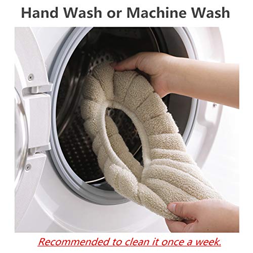 Cushioned Toilet Seat Cover Pads Bathroom Soft Fibers Thicker Warmer Stretchable Washable Lid Covers 2Pcs (Blue) - Thumbnail 4