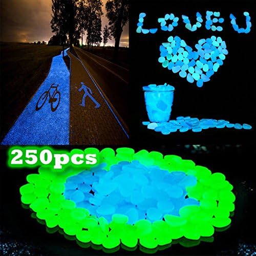 NSKELLECI Glow in the Dark Pebbles - 250PCS Eden Glow Stones, Fairy Garden Glow Rocks, Decorate Walkways, Pathways, Driveways, Landscapes with Glow Pebbles