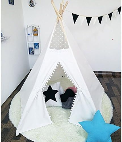 Play Teepee 100% Cotton Canvas Portable Indoor Tent for Boy and Girls children playhouse with lace