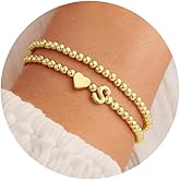 Ursteel Valentines Day Gifts for Her Women - Dainty 14K Gold Plated Beaded Bracelets for Women Trendy Letter A-Z Heart Jewelry Personalized Gifts