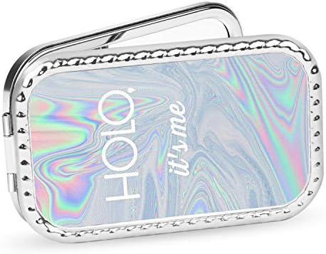Customized Makeup Mirror, [New Version] Portable Compact Mirror Double Sides with 2x &amp;1x Magnification Round Pocket Makeup Travel Mirror for Cosmetic Beauty [Holo]