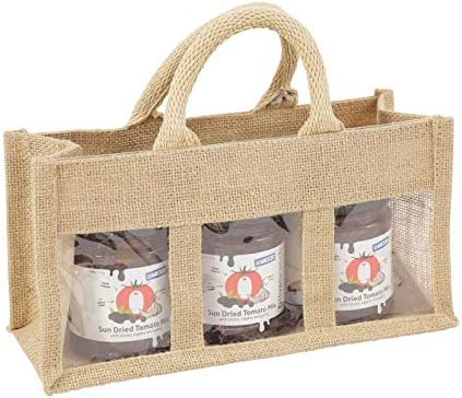 3 Window Jute jar Gift Bag Multipack 1,3,5 26cm x 10cm x 13cm (1)