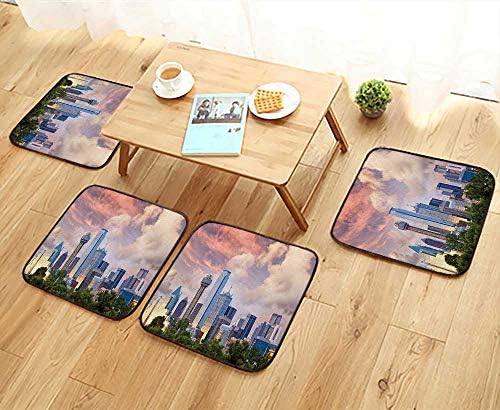 Leighhome Anti-Skid Chair Cushions Dallas City Skyline at Sunset Clouds Texas Highrise Skyscrapers Landmark Multicolor Health is Convenient W19.5 x L19.5/4PCS Set