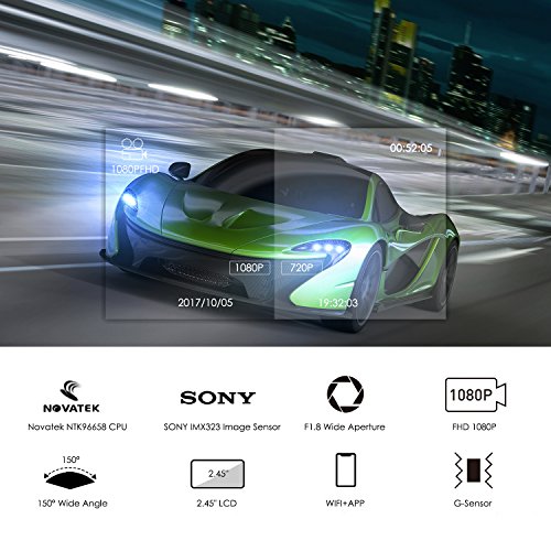 Lifechaser Dash Cam Car Camera 1080P FHD WIFI Night Vision with Sony IMX323 Sensor 150Â°, 2.45"LCD, Parking Mode, Time Lapse, WDR, G-Sensor, Loop Recording for Cars, Trucks
