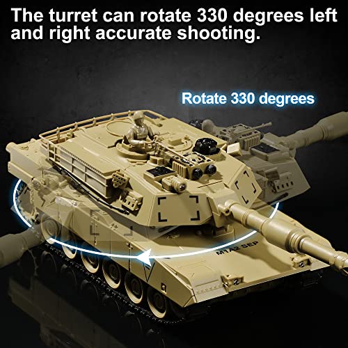 Bvrorere Remote Control Tank, US M1A2 Abrams Army Tank Toy, 128 Scale 9 Channels RC Tanks With