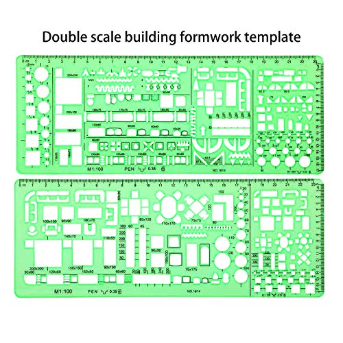 Unime 5PCS Expanded House Plan Template Measuring Templates Geometric Rulers for Office and School, Building formwork, Drawings templates