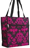 Magenta Pink Floral Damask Travel Tote Bag 12 Inch
