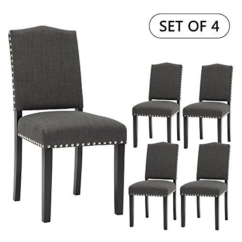 Set of 2 Mod Urban Style Solid Wood Nailhead Fabric Padded Parson Chair (Charcoal Grey Set of 4)