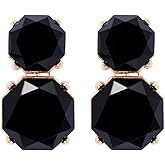 fxmimior Boho Fashion Women Full Black Rhinestone Geometry Earrings Statement Drop Sparkly Earrings Simple Black Dangle Earrings Bridal Wedding Party Prom Sexy Earrings for Women