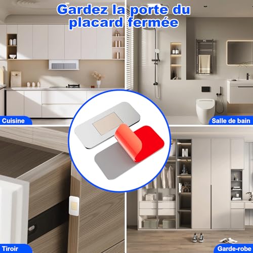 PHIXBEAR 10 Packs Ultra Thin Magnetic Cabinet Door Latch with Adhesive, Stainless Steel Cupboard Door Magnet Drawer Magnet Silent Closing Easy to Install