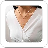 Iaceble Boho Pearl Lariat Y Necklace Chain Gold Pearl Y Drop Necklace Long Pearl Beaaded Chain Necklace Vintage Pearl Y Necklace Jewelry for Women
