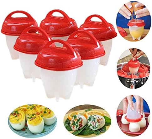 Egg Cooker - Silicone Eggs Hard &amp; Soft Maker, BPA Free, Non Stick Silicone Hard Boiled Poacher Steamer Eggs Without the Shell Pack of 6 (Red)