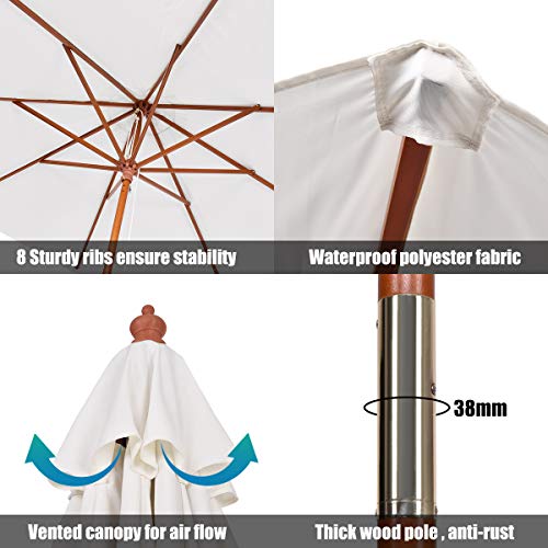 image for Tangkula Patio Umbrella Height Adjustable Wood Pole Outdoor Sun Shade 