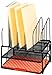 DecoBros Mesh Desk Organizer with Double Tray, 5 Upright Sections and Sliding Drawer, Black