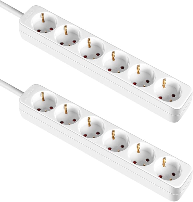 Lot de 2 réglementations 6 prises Schuko 1 m Blanc sans interrupteur 7hSevenOn