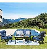 LOKATSE HOME 4 Pieces Outdoor Conversation Furniture Bistro Metal Seating Patio Armchairs Lovesea...