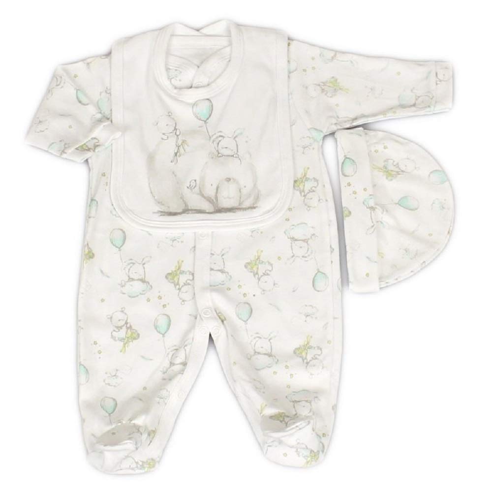 Baby Boys Bear Layette Clothing Set Neutral Sleepsuit Hat Bib Age 6-9 Months