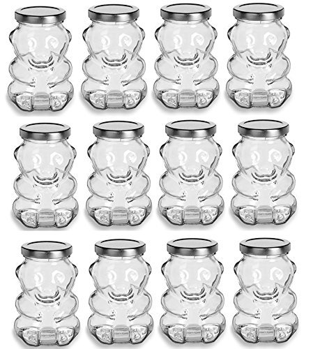 Premium Vials, 9 Ounce, Glass Bear Jar - For Honey, Jam, Favors - Case of 12 (With Silver Lids) - Thumbnail 2