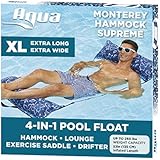 Aqua 4-in-1 Monterey Hammock Supreme XL (Longer/Wider), Resort Ultra Soft Fabric, Multi-Purpose Adult Pool Float (Saddle, Lounge Chair, Hammock, Drifter), Water Hammock, Orchid Blue