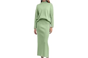 MOMASGGI Knit Sweater Skirt Sets Women 2 Piece Outfits Mock Neck Long Sleeve Tops Side Slit Maxi Skirts Trendy Elegant Set