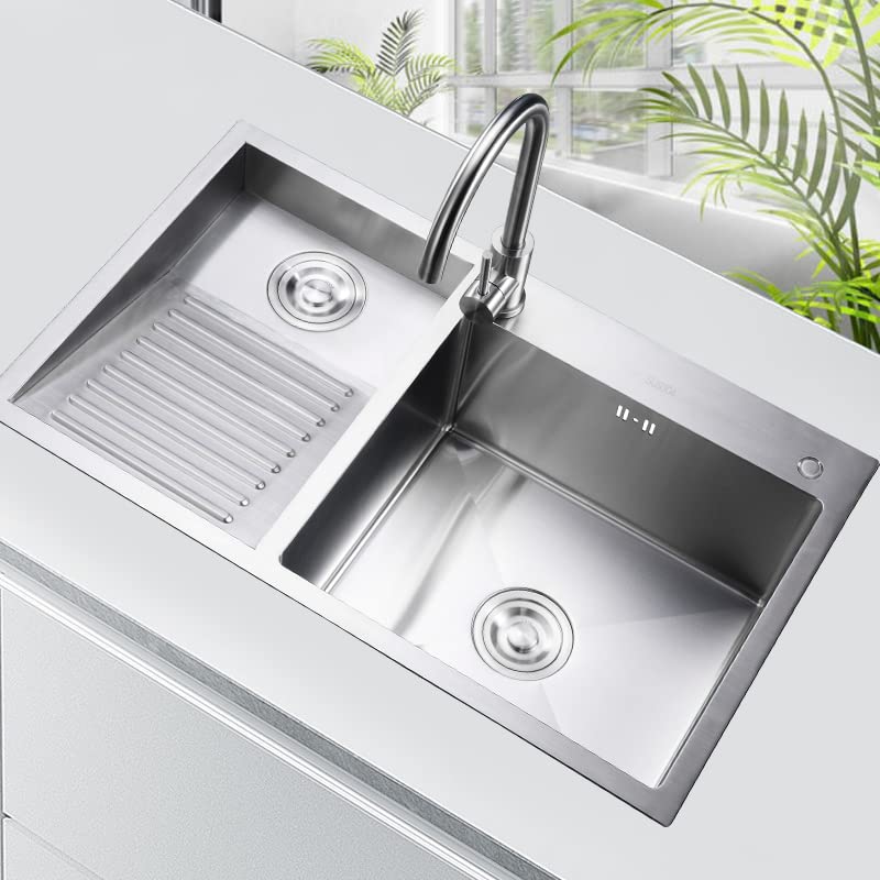Photo 1 of Laundry Utility Sink With Washboard Stainless Steel Kitchen Sink with Faucet Household Pool Balcony Room Wash Basin Easy Clean Double-Bowl, 600mm/23.6Inch