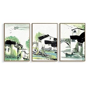 Framed Canvas Wall Art for Living Room, Bedroom Village Original Life Canvas Prints for Home Decoration Ready to Hanging - 16"x24"x3 Panels