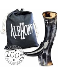 Alehorn - Genuine Drinking Horn - Polished Finish - Medieval Viking Norse Beer Mug - Game of Thrones Cup Goblet for Beer, Mead, Ale - Waterproof Interior - Curved Style (12