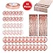 Posh Party Rose and gold party decorations | 53 Piece set | with 48 balloons 12inches each, 2 foil curtains 3ft by 6.5ft each, 2 balloon ribbon spools 30ft each, and 1 table runner 1ft by 9ft