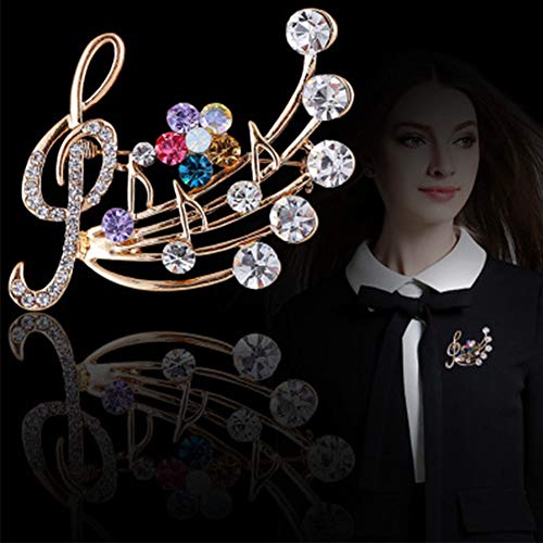 JczR.Y Fashion Music Note Sheet Brooch Colorfu Rhinestaone Flower Note Treble Clef Brooch Pin Scarf Buckle for Women Wedding Concert Party Jewelry Gift(Gold)