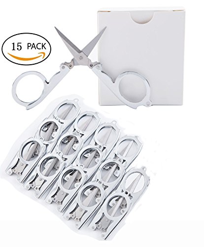 Shapenty Stainless Steel Folding Portable Travel Scissors Cutter Small Pocket Foldable Paper String Craft Shred Scissors, 15 Pack