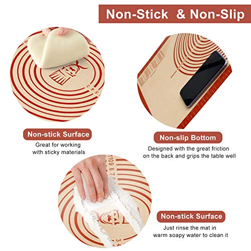 Silicone Pastry Mat With Measurements,Non-stick Silicone Baking Mat for Rolling Dough Non Slip Extra Large Fondant Mat,BPA-Free Counter Mat,Oven Liner for Pie Crust,Pizza and Cookies 16\'\'(W)26\'\'(L)
