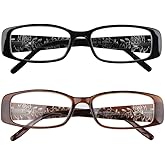 Hyyiyun 2 Pairs Rectangular Bifocal Reading Glasses for Women,Designer Laser Flower Frame Reader Glasses With Spring Hinge