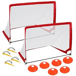 HomGarden 4′ Pop Up Soccer Goals Set of 2 Portable Soccer Target Nets for Backyard, Park or Training w/6 Cones & Carry…