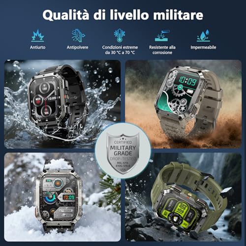 Blackview Men's Smartwatch, 2.01 Inch Military Smartwatch Fitness with Bluetooth Calls Smart Watch 115+ Sports Modes/900 mAh/Sleep/Heart Rate Monitor/Torch/Compass for Android IOS