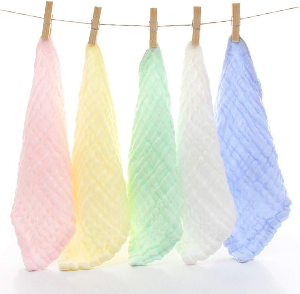 Zihuist Set of 5 UltraSoft 100 Organic Muslin Baby Face Cloths for