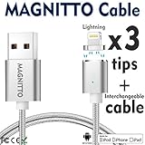 Lightning Cable, iPhone USB Charging Cable MAGNITTO Magnetic USB charger cord+3 Lightning Adapters, Nylon Braided Cord Premium Durable for iPhone X / 8 / 8 Plus / 7 / 7 Plus / 6 / 6 Plus / 5S GEN2