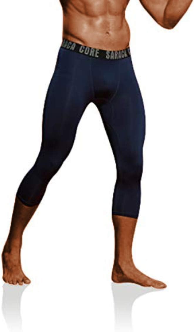 saraca core Men‘s Compression 3/4 Pants Running Workout Tights Youth Sports Baselayer Football Leggings : Clothing