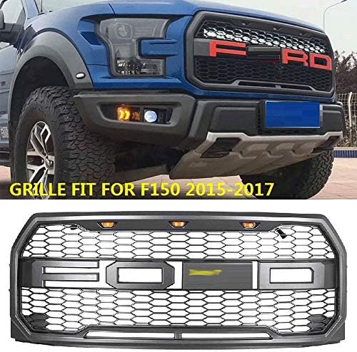 SUVBUSI Car Front Grille/Bumper Radiator Grill, Suitable for Ford Raptor F150, Modified with Light Grille, 2015-2017, ABS,Grey