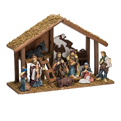 Kurt Adler Nativity Set with 15-Inch Wooden Stable and 10 Resin Figures