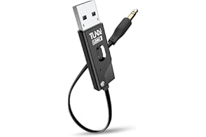 TUNAI Firefly Chat LDAC Bluetooth Adapter - HiFi Wireless Bluetooth 5.0 Receiver with USB DAC 3.5mm AUX for Car/Home Stereo Music Streaming & Hands-Free Calls - Auto On, No Charging Needed (Black)