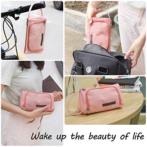 Mokani Pencil Case, Big Capacity Pencil Pen Pouch with Handle, Stationery Bag Supplies Box for Student Office College Middle School High School, Pink