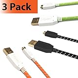 Pawtec Rugged SuperSpeed USB 3.0 Type A Male to Micro-B Charge & Sync Data Cable 5 Gbps 3.3 Feet/1Meter Gold Plated for Smartphones, External Drives, Computer Devices and Peripherals (3 Color Pack)